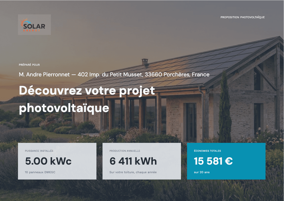 Éditeur de proposition commerciale Vesta avec un template chargé