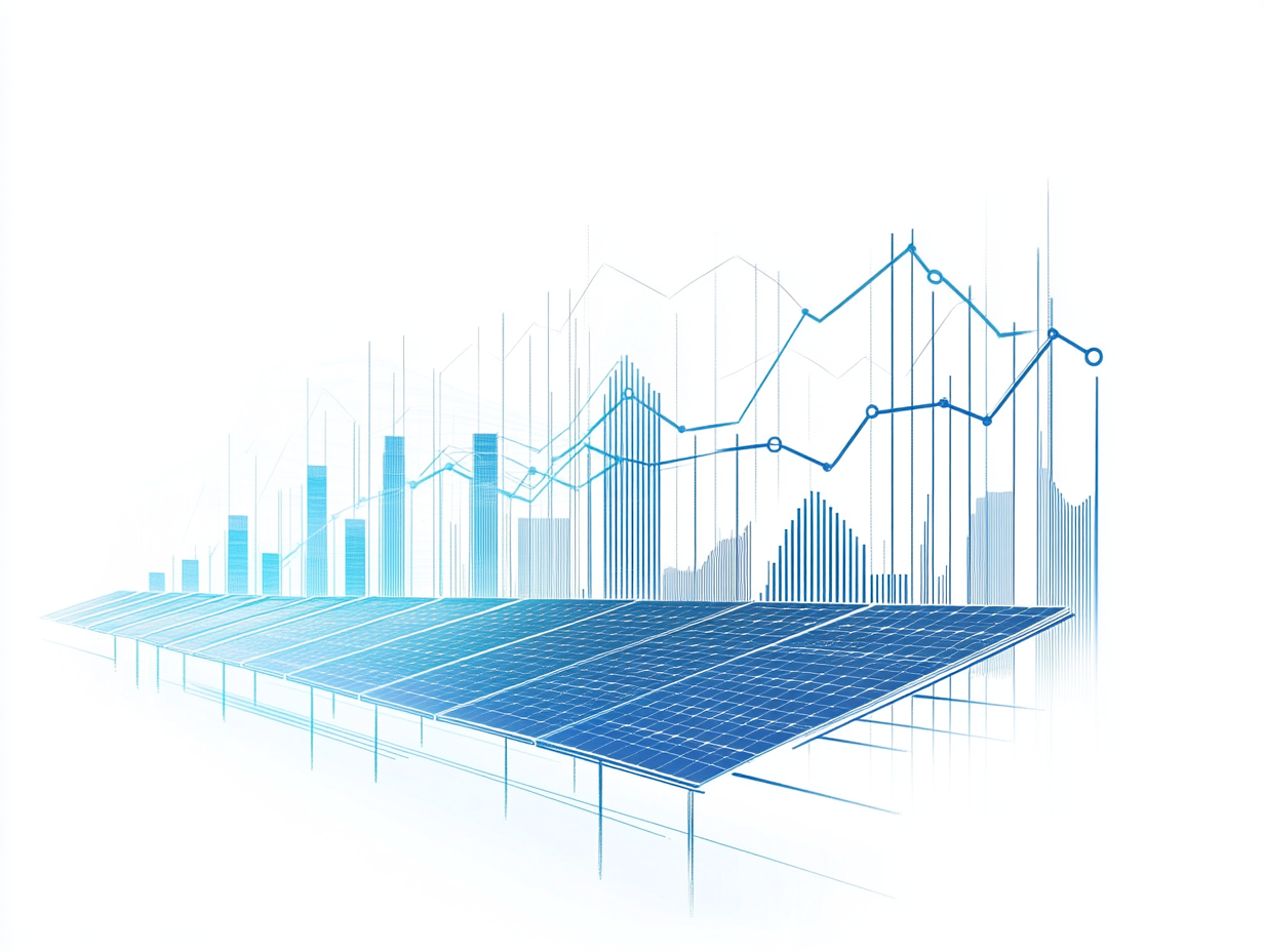 Visualisation des indicateurs de performance clés d'une installation solaire, combinant données analytiques et représentation de panneaux photovoltaïques