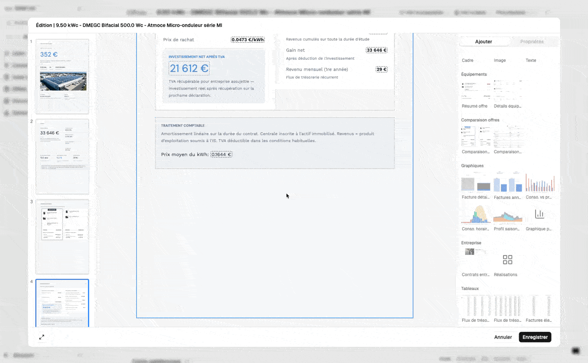 Graphique de proposition commerciale qui se met à jour quand les données du projet changent